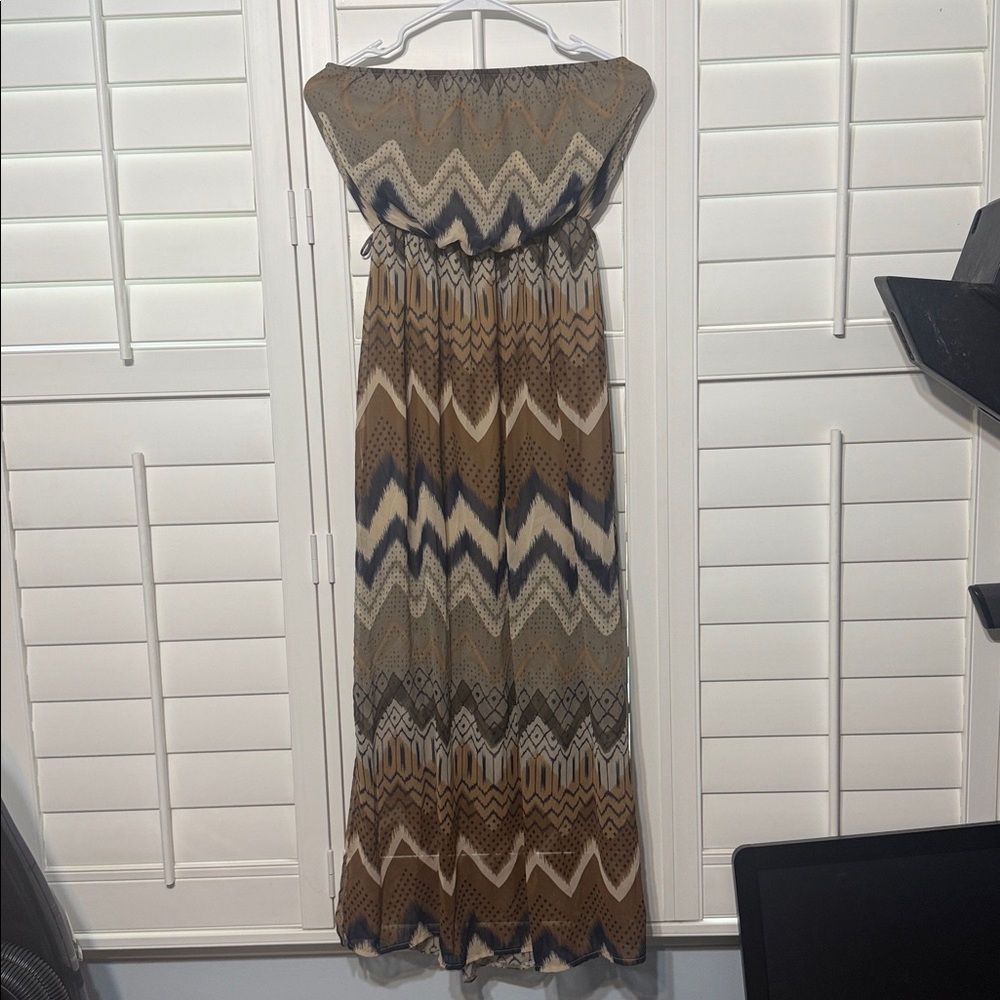 Papaya Tan and Blue Patterned Skirt